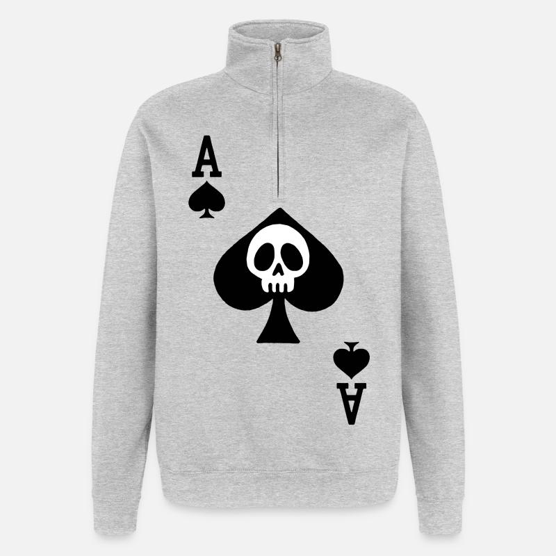 Schädel und Pik-Ass - Quarter-Zip-Sweatshirt - Grau meliert