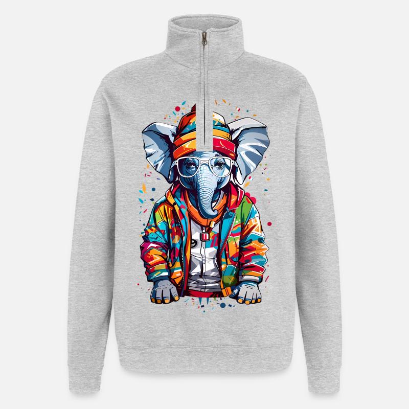 Coole Elefant - Quarter-Zip-Sweatshirt - Grau meliert