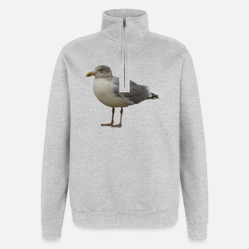 Seemöwe am Strand Illustration - Quarter-Zip-Sweatshirt - Grau meliert