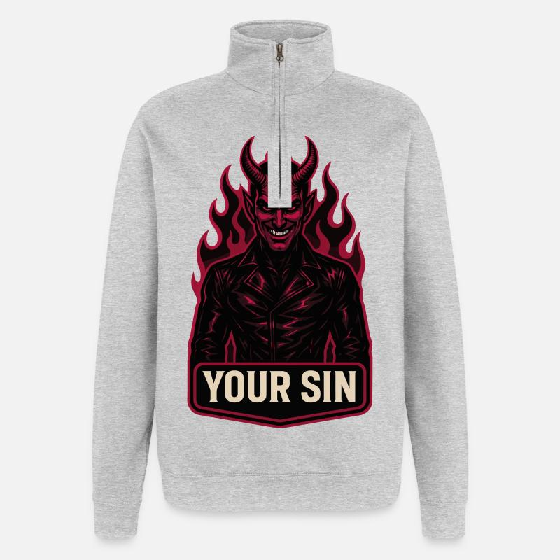 Devil Your Sin, Evil Demon, Hellflames - Quarter-Zip Sweatshirt - heather grey