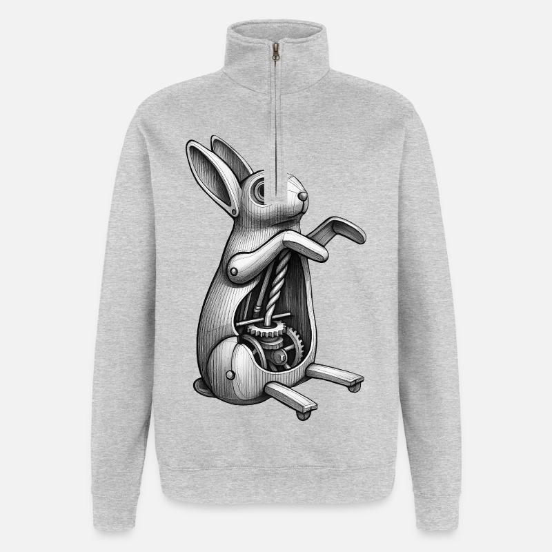 MECA RABBIT - black & white - Sweat à zip 1/4 - gris chiné