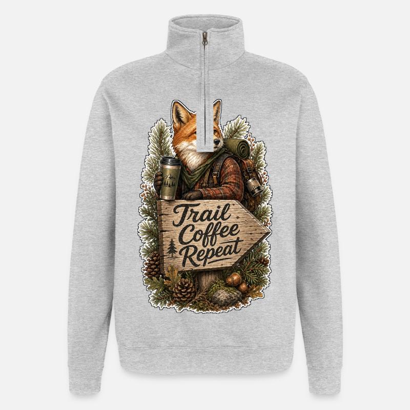 Trail Coffee Repeat Fox - Quarter-Zip Sweatshirt - heather grey
