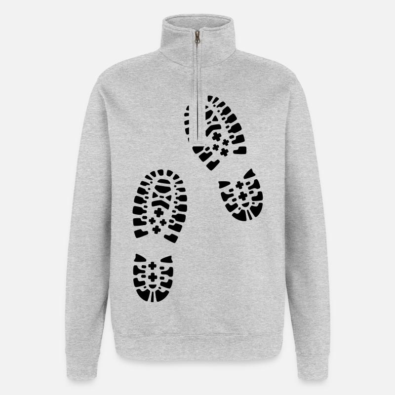 Bottes de randonnée, empreintes de pas - Sweat à zip 1/4 - gris chiné