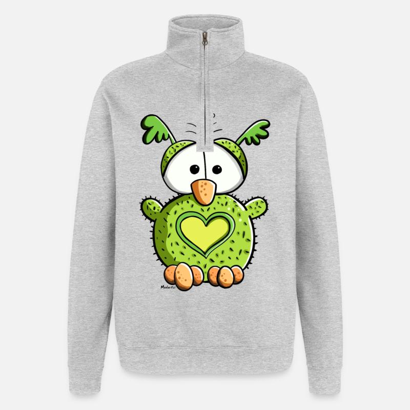 Verliebte Eule - Quarter-Zip-Sweatshirt - Grau meliert