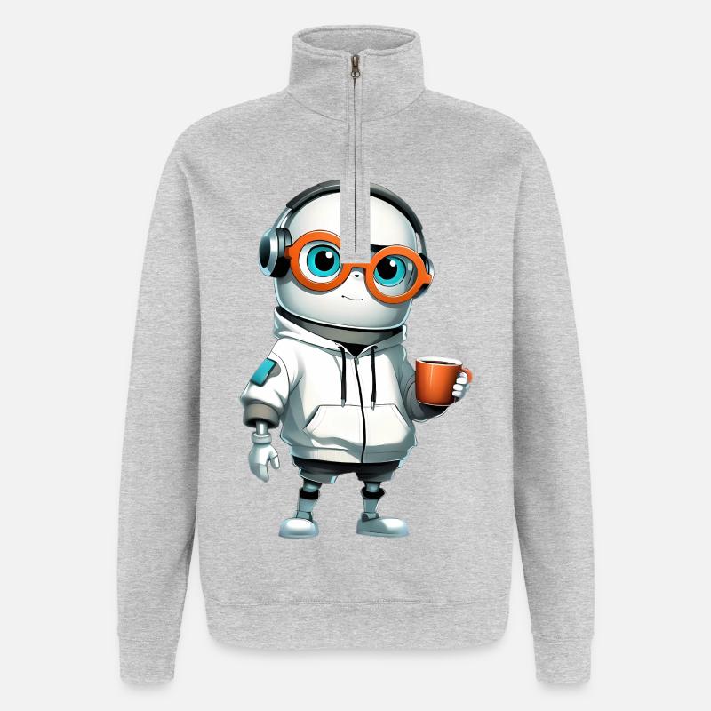 Petit robot en sweat à capuche - Sweat à zip 1/4 - gris chiné