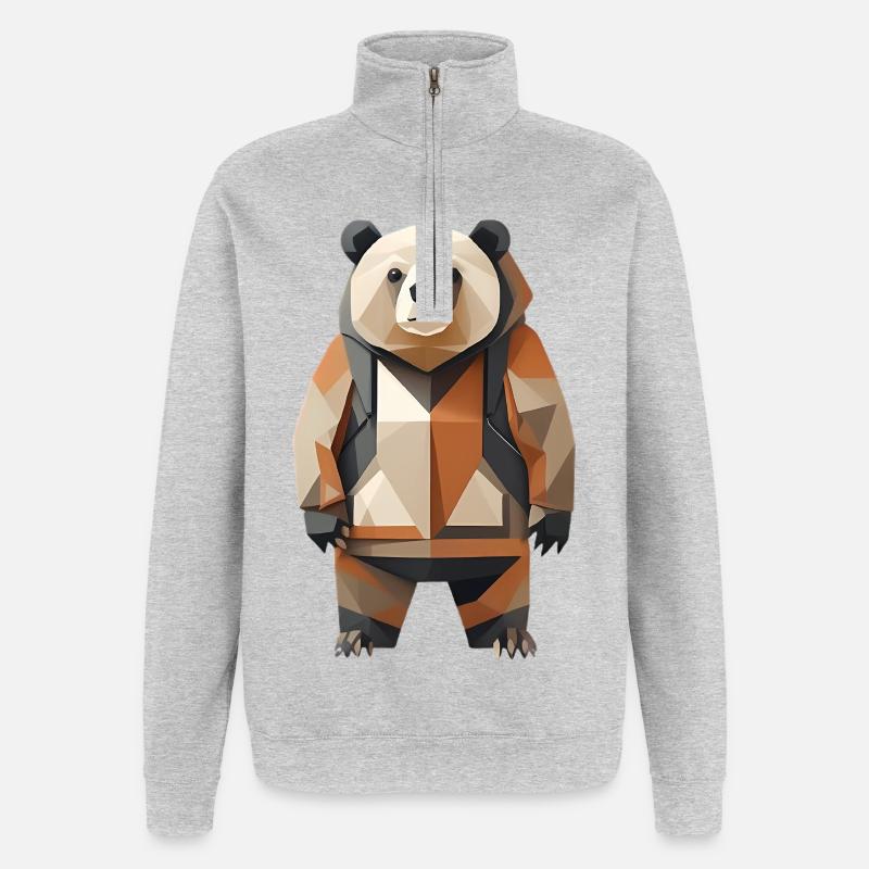 Polypanda Panda Low-Poly - Sweat à zip 1/4 - gris chiné