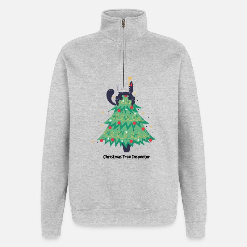 pull de noël chat dans sapin - Sweat à zip 1/4 - gris chiné