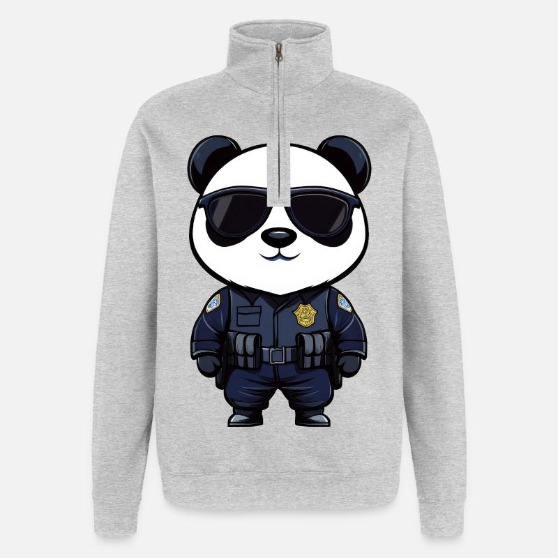 Polizei Pandas - Quarter-Zip-Sweatshirt - Grau meliert