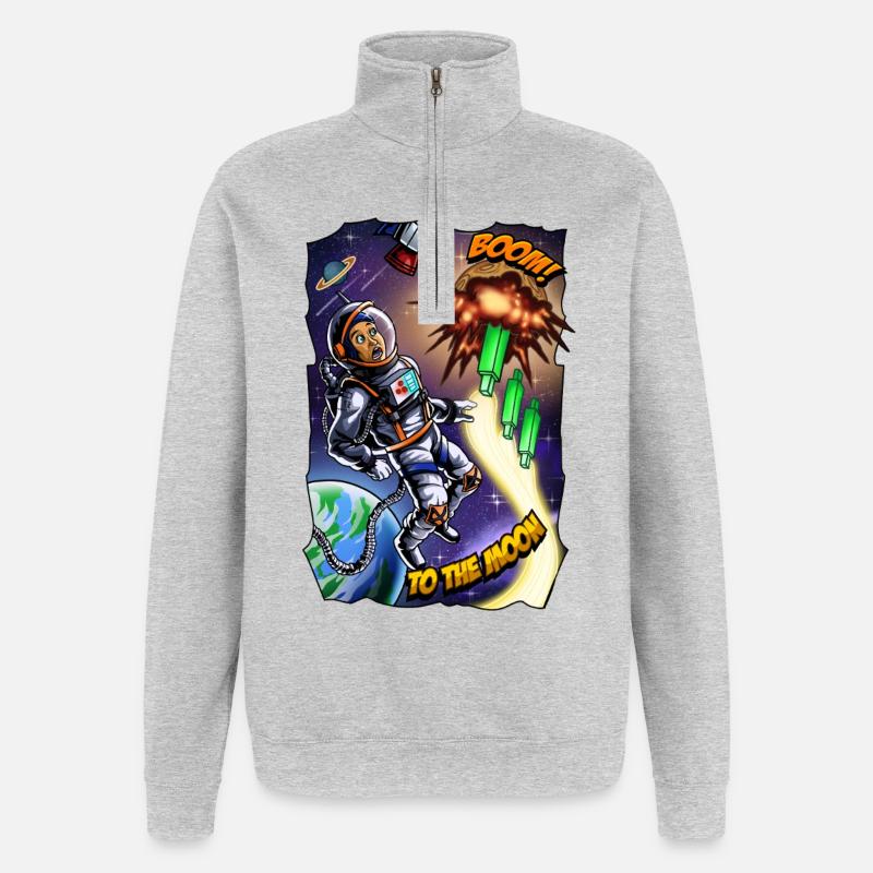 Mondabenteuer: Astronaut Comic - Quarter-Zip-Sweatshirt - Grau meliert