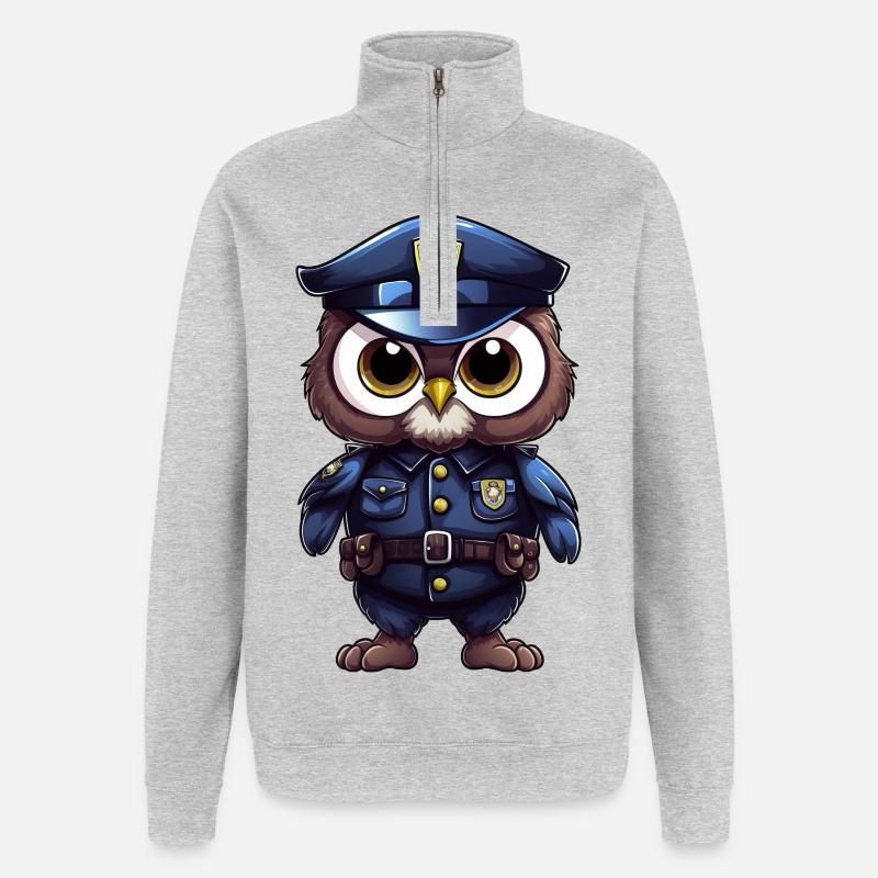 Polizei Eule - Quarter-Zip-Sweatshirt - Grau meliert