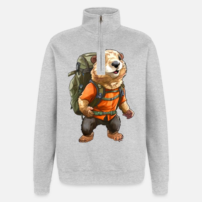 Murmeltier Bergsteiger / Wandern Murmeltiere - Quarter-Zip-Sweatshirt - Grau meliert
