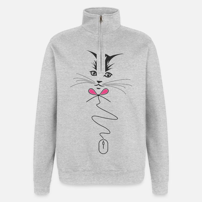 Cat bow tie and mouse - Quarter-Zip Sweatshirt - heather grey