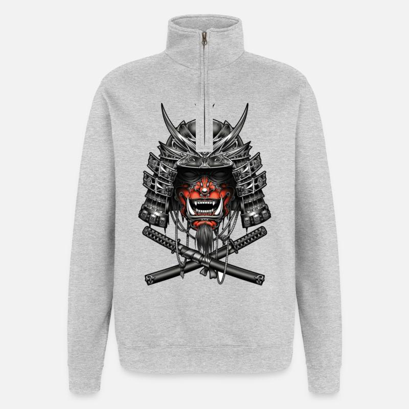Samurai, Kämpfer - Quarter-Zip-Sweatshirt - Grau meliert