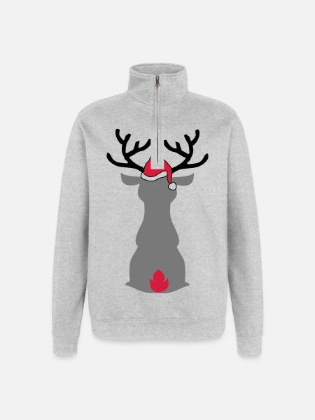Moose with Christmas hat - Quarter-Zip Sweatshirt - heather grey