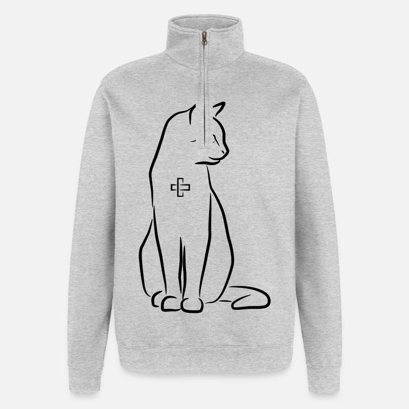 Katzen Erste Hilfe - Quarter-Zip-Sweatshirt - Grau meliert