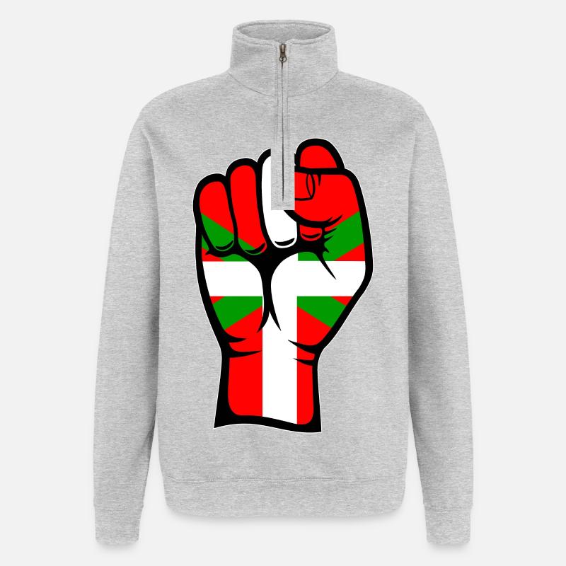 Poing drapeau basque - Sweat à zip 1/4 - gris chiné