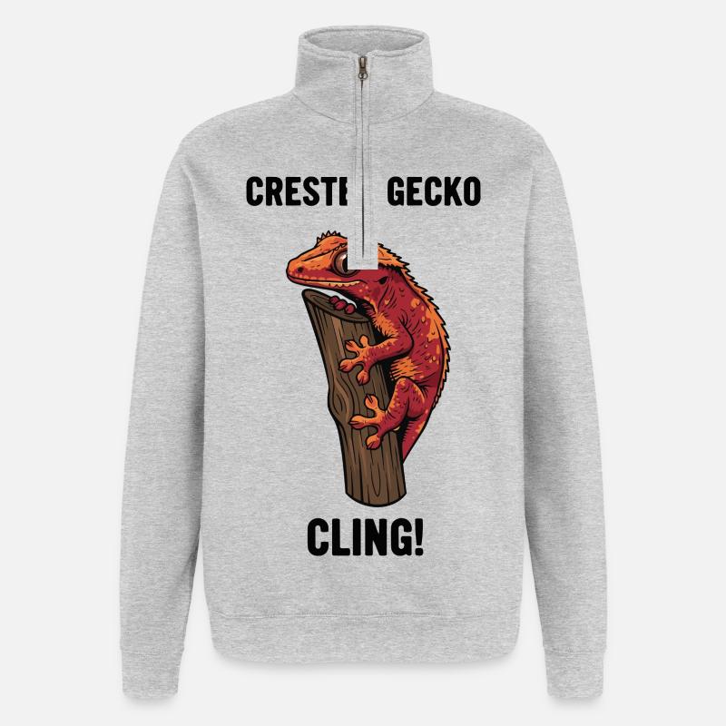 Gecko Crete Crested Cling Lizard Branch - Quarter-Zip Sweatshirt - heather grey