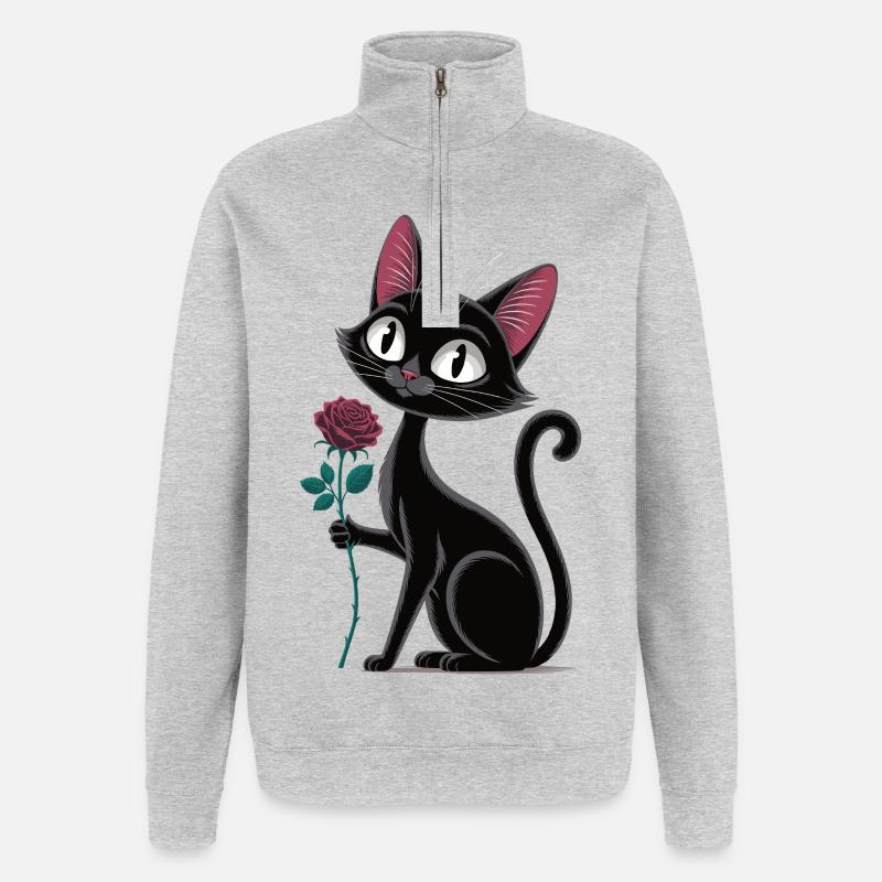 Chat à la chemise rose - Sweat à zip 1/4 - gris chiné