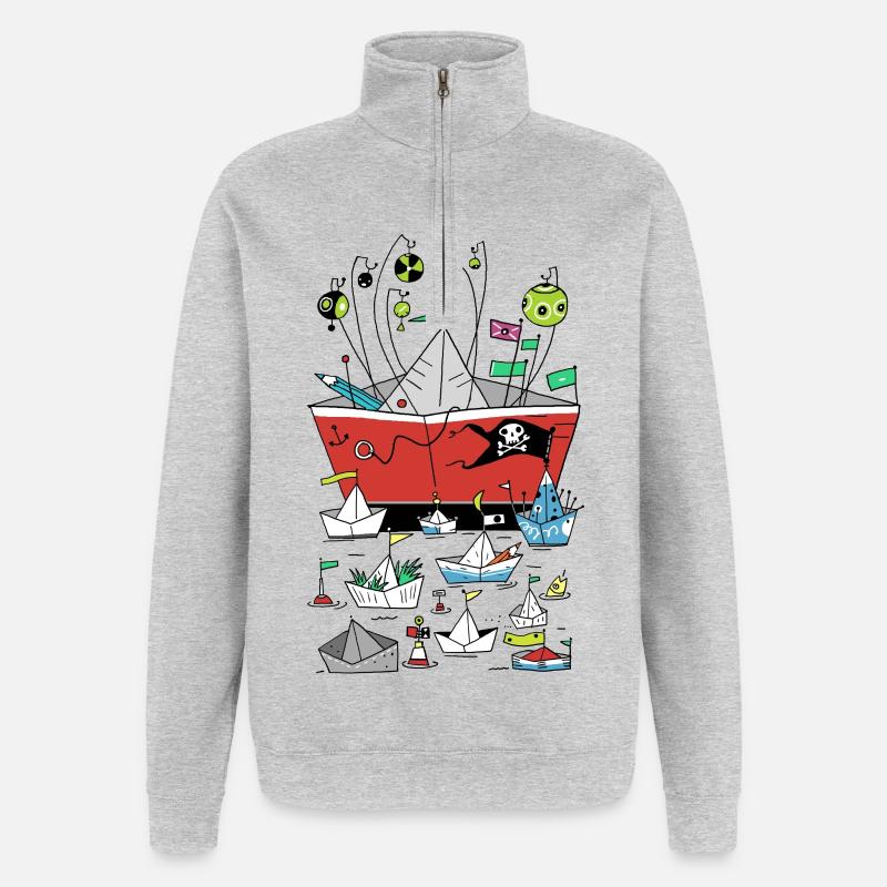 Schiffe - Quarter-Zip-Sweatshirt - Grau meliert