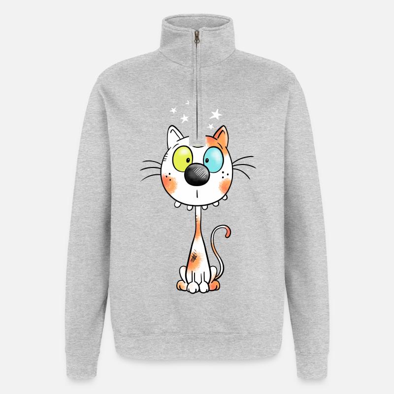 Mignon chat comique - Sweat à zip 1/4 - gris chiné