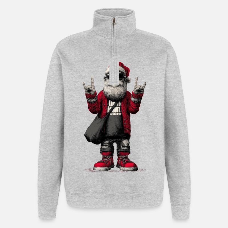 Rockender Santa mit Sonnenbrille - Quarter-Zip-Sweatshirt - Grau meliert