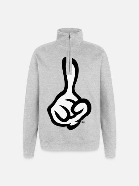 Index levé (doigt / main droite / 2C) - Sweat à zip 1/4 - gris chiné