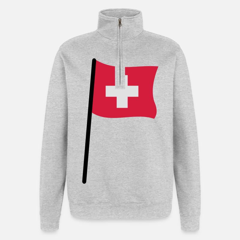 drapeau suisse - Sweat à zip 1/4 - gris chiné