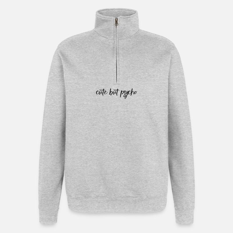 Cute But Psycho – freches Statement Design - Quarter-Zip-Sweatshirt - Grau meliert
