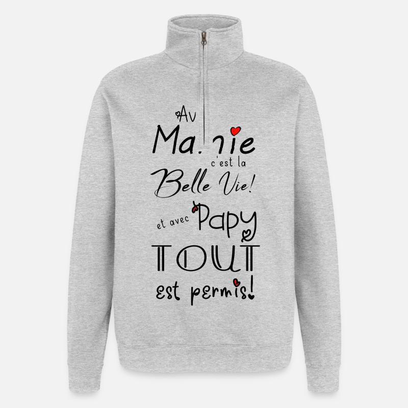 avec mamie... et avec papy... - Sweat à zip 1/4 - gris chiné