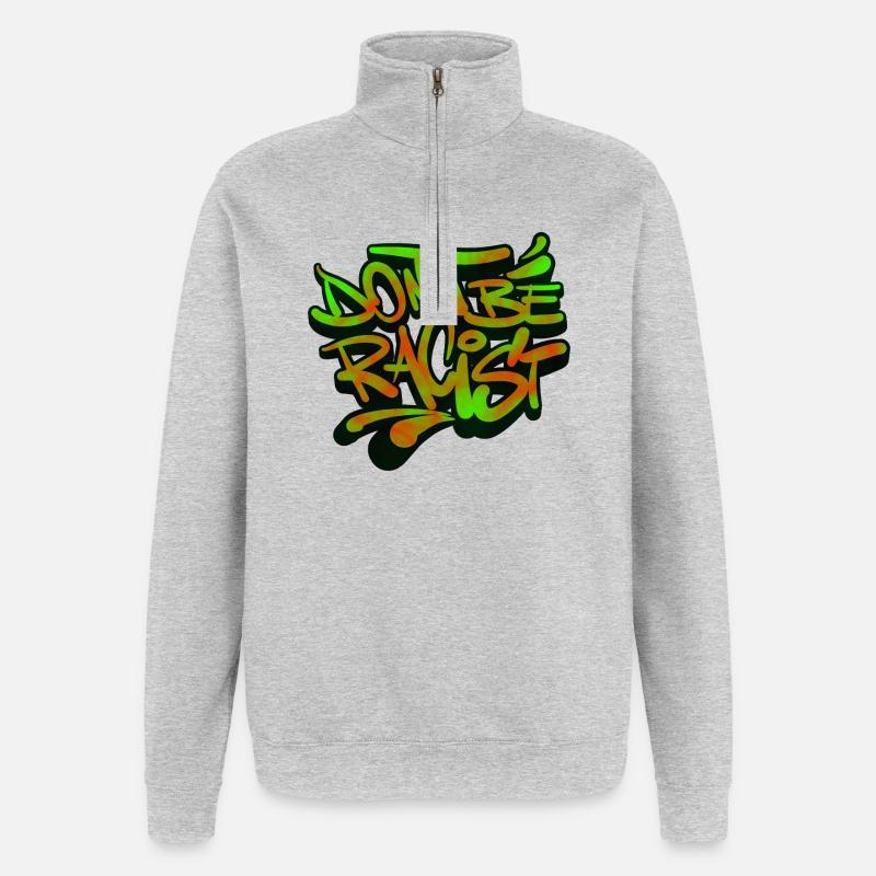 NoRacism Sei kein Rassist - Quarter-Zip-Sweatshirt - Grau meliert