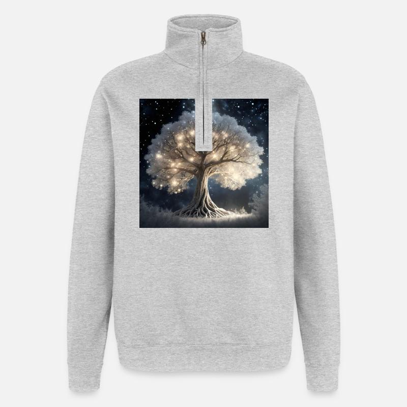 Leuchtender Baum der Träume - Quarter-Zip-Sweatshirt - Grau meliert