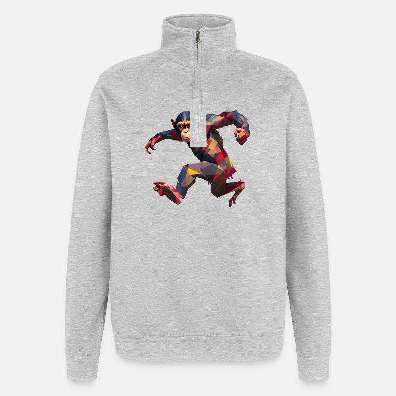 Low Poly Chimpanzee Sprint Logo Design - Quarter-Zip Sweatshirt - heather grey