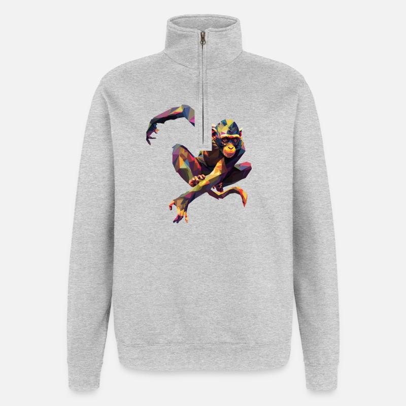 Geometrischer bunter Affe - Quarter-Zip-Sweatshirt - Grau meliert