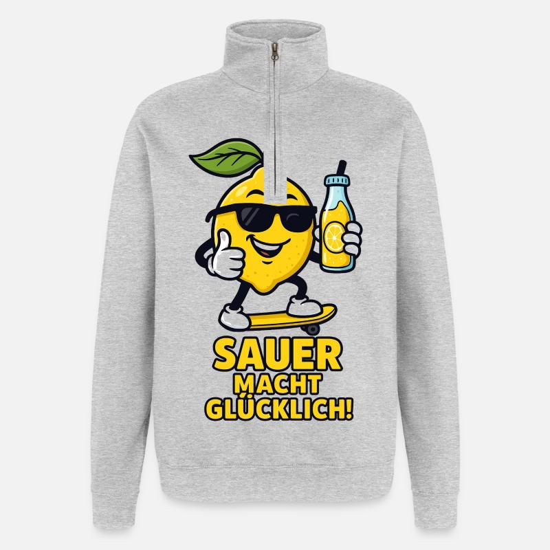 Lemon skateboard sour vous rend heureux - Sweat à zip 1/4 - gris chiné