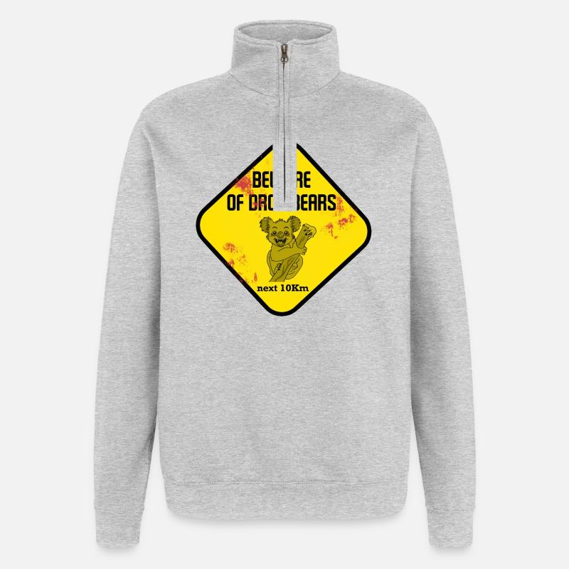 Warnschild Drop Bears - Quarter-Zip-Sweatshirt - Grau meliert