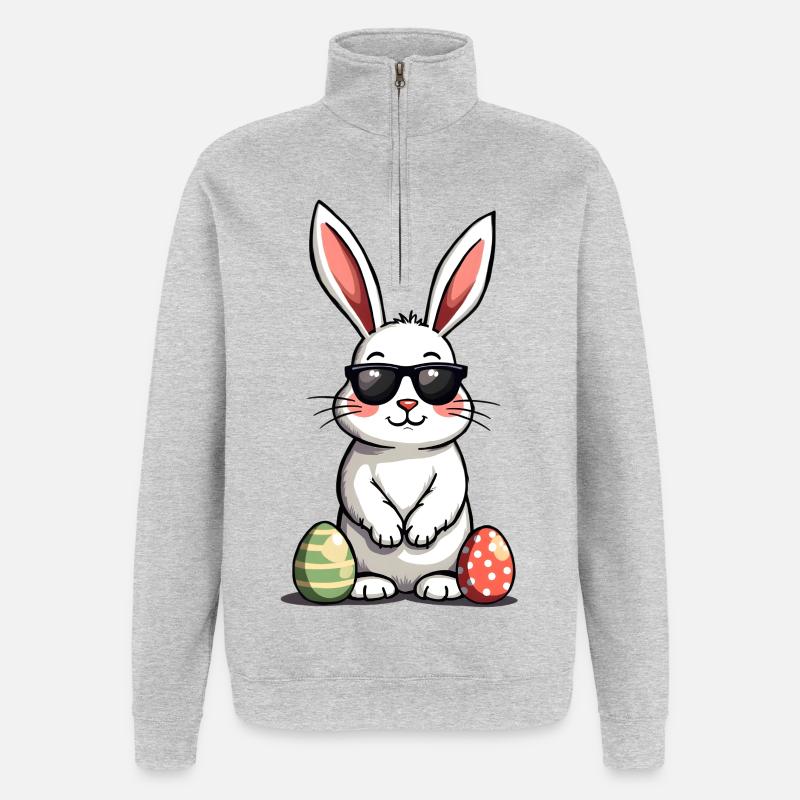 Cooler Osterhase - Quarter-Zip-Sweatshirt - Grau meliert