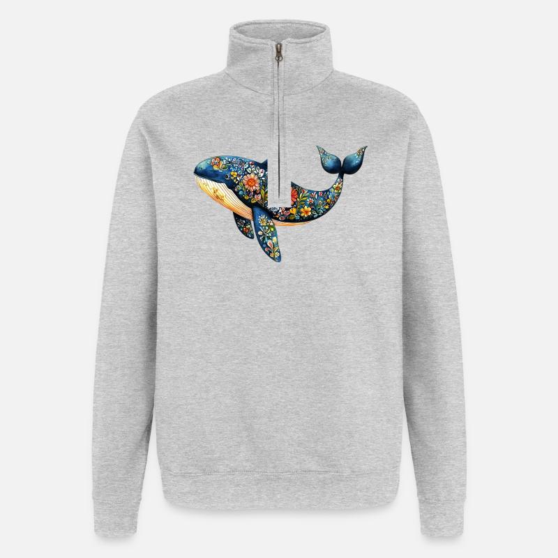 Rette den Wal - Quarter-Zip-Sweatshirt - Grau meliert