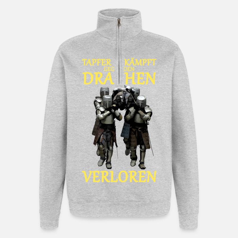 Tapferer Kampf gegen Drachen - Quarter-Zip-Sweatshirt - Grau meliert