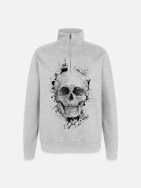 Crâne - Sweat à zip 1/4 - gris chiné