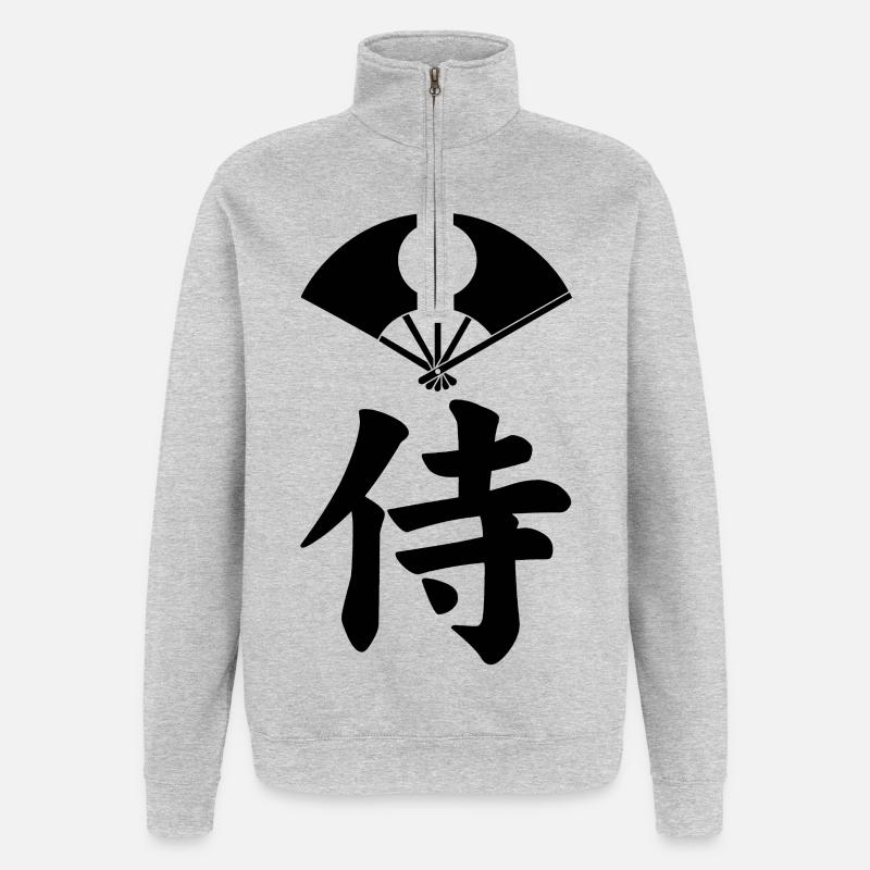 Emblème samouraï du clan Satake (noir) - Sweat à zip 1/4 - gris chiné