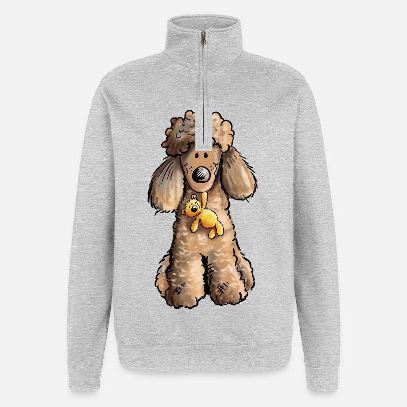 Pudel mit Teddy - Quarter-Zip-Sweatshirt - Grau meliert