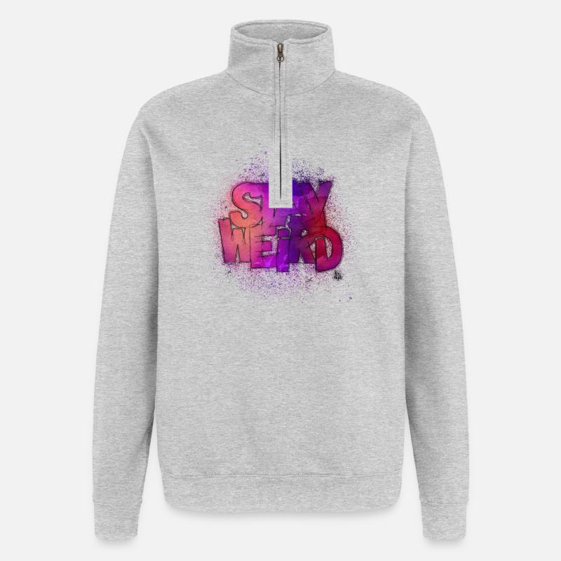 Stay Weird - Sweat à zip 1/4 - gris chiné