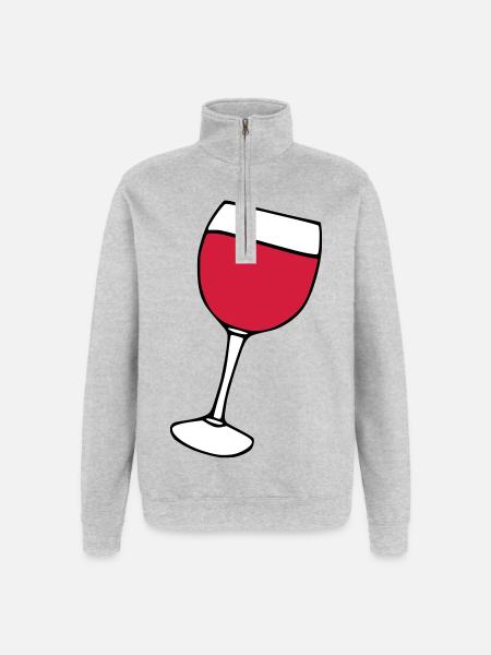 Rotwein im Glas - Quarter-Zip-Sweatshirt - Grau meliert