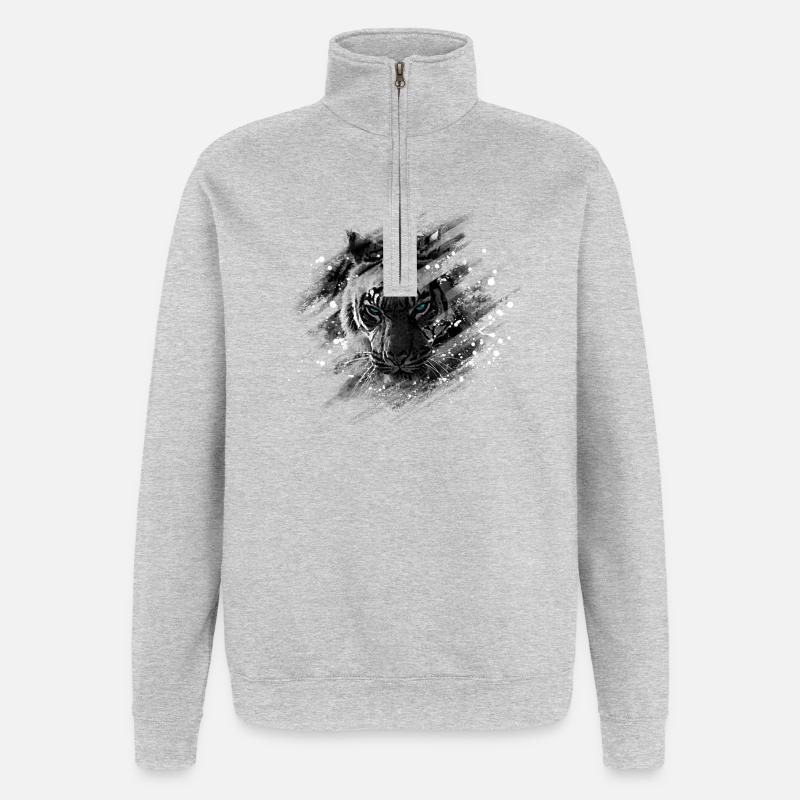 Blauäugiger Tiger - Quarter-Zip-Sweatshirt - Grau meliert