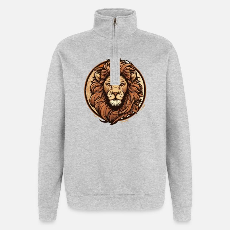 Royal Lion Emblem Round Crest - Quarter-Zip Sweatshirt - heather grey