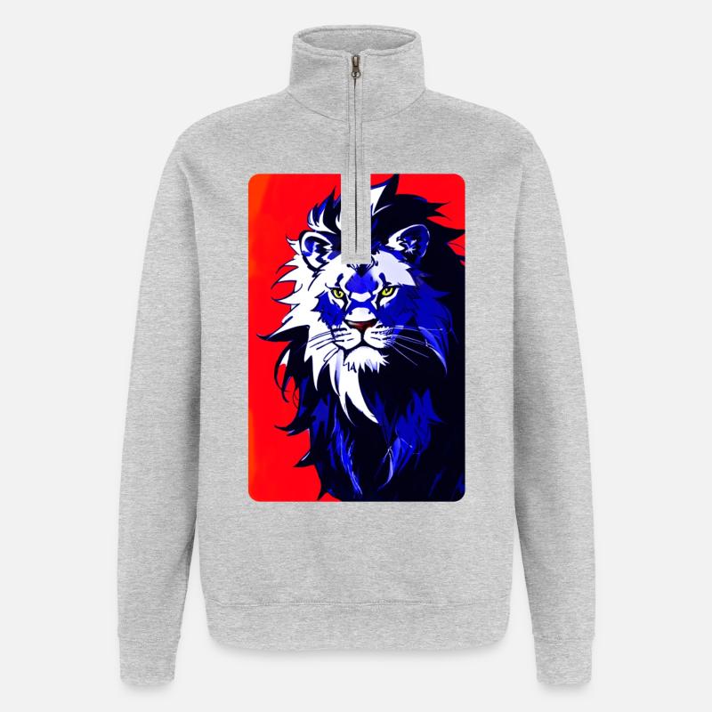 Blauer Löwe (Design 2) - Quarter-Zip-Sweatshirt - Grau meliert