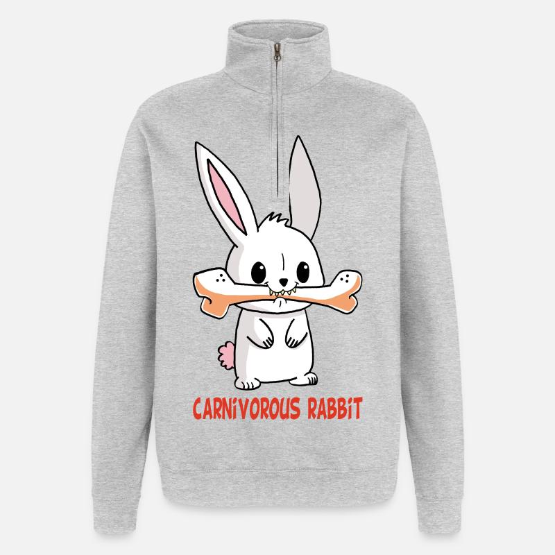 Lapin blanc carnivore - Sweat à zip 1/4 - gris chiné