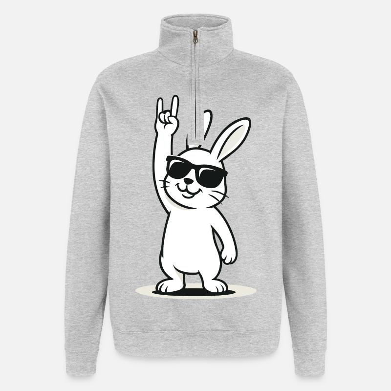 Lapin à bascule - Sweat à zip 1/4 - gris chiné