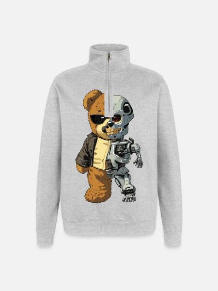 Bear Robot Cyborg - Quarter-Zip Sweatshirt - heather grey