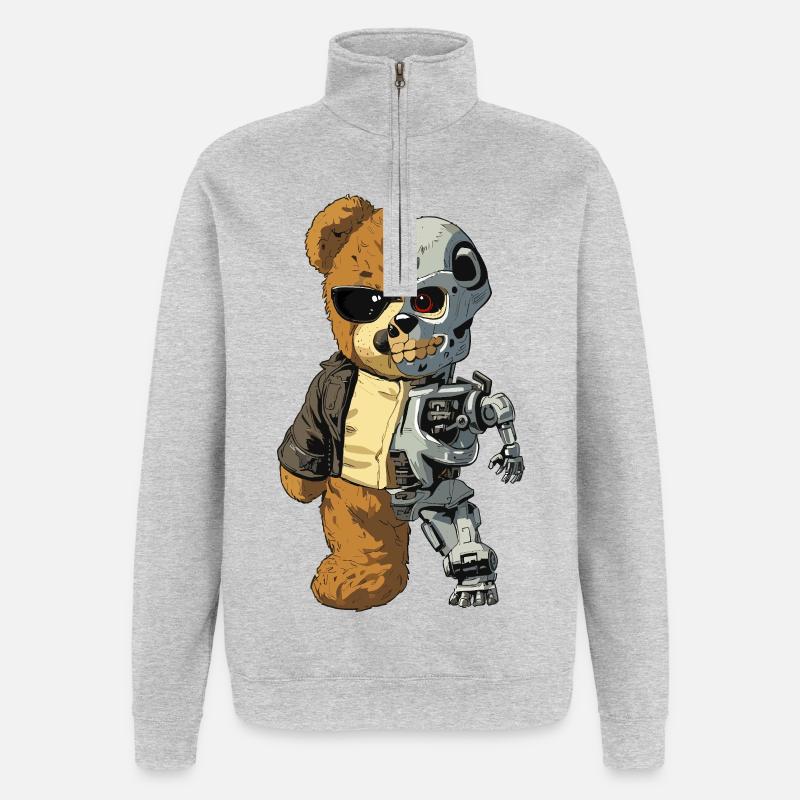 Bärenroboter Cyborg - Quarter-Zip-Sweatshirt - Grau meliert